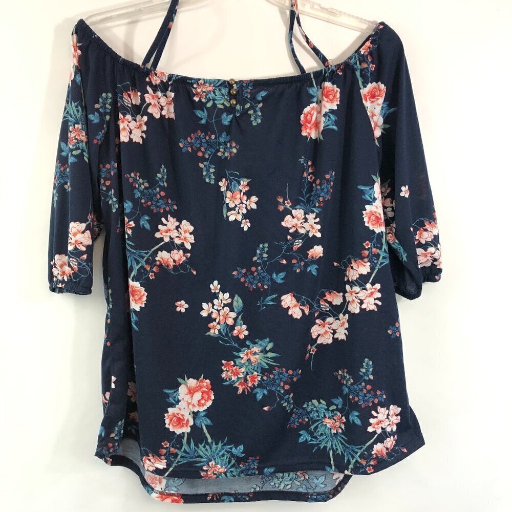 French Laundry Blue With Pink Flowers Blouse NWT Size XL